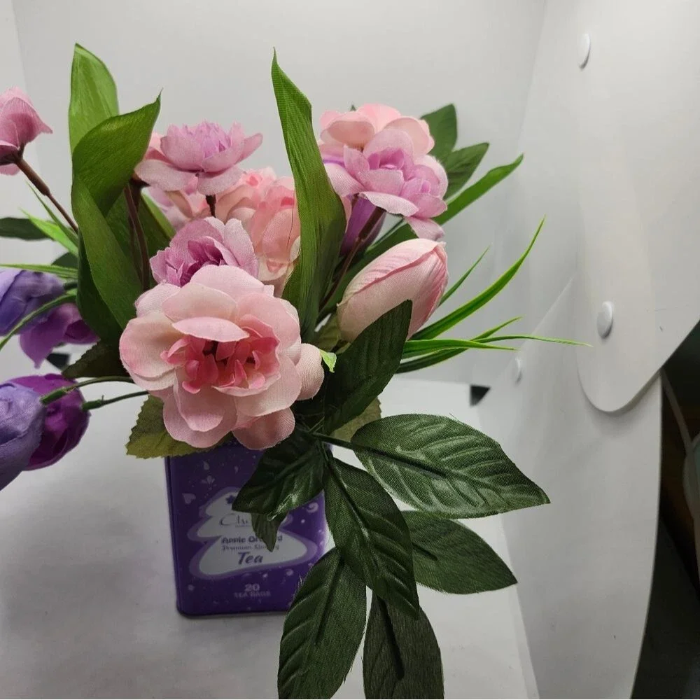Hand Crafted Floral Table Centerpiece Spring Tulip Tea Tin
